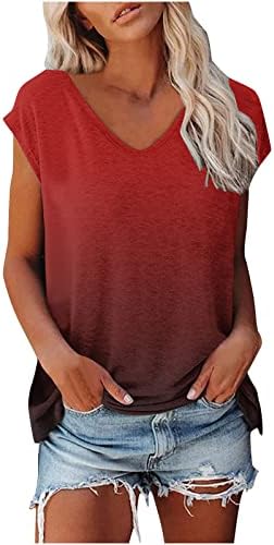 Tops de verão para mulheres gradiente de moda cor de manga curta camisetas camisetas soltas de pullover de blusas de ajuste esbelto