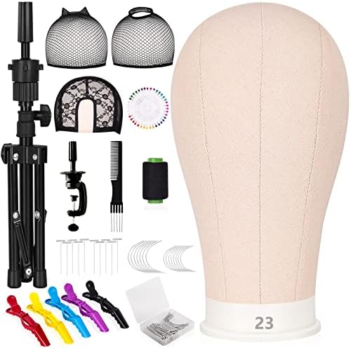 McWdoit 23 polegadas Wig Stand Tripé com cabeça, conjunto de cabeça de 123pcs, cabeça de manobin para estilo peruca, pinos de peruca