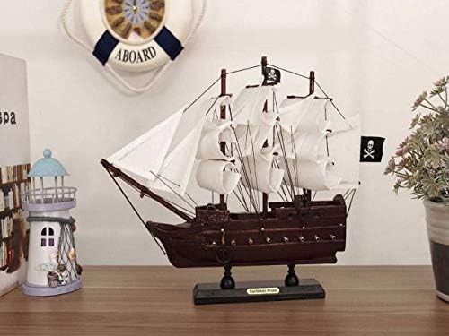 Decora náutica artesanal de madeira pirata pirata vela branca modelo pirata navio 12