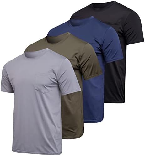 4-PACK: Mens de umidade seca Wicking ativo de desempenho atlético atlético Camisetas de manga curta com bolso