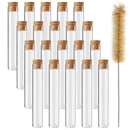 Tubos de teste de vidro de 20pcs de 20pcs 20x120mm 25ml Tubos de teste planos claros com rolhas de cortiça para propagação de plantas,