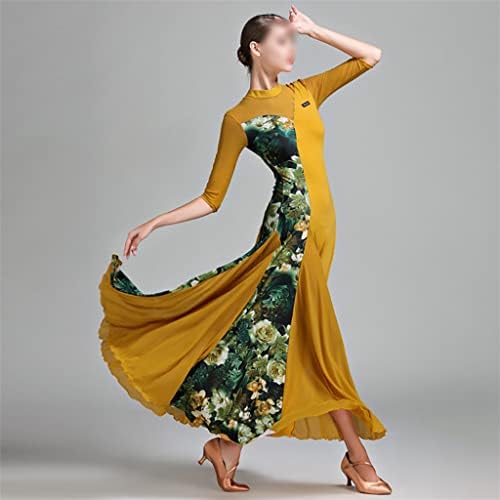 Vestido de dança latina feminina jkuywx mulheres meio manga de retalhos de retalhos de retalhos flora