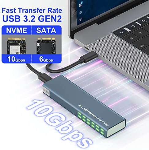 M.2 NVME e SATA SSD Gabinete sem ferramentas, 10 Gbps USB 3.2 Gen2, USB C Thunderbolt 4/3 Compatível, Alumínio Externo