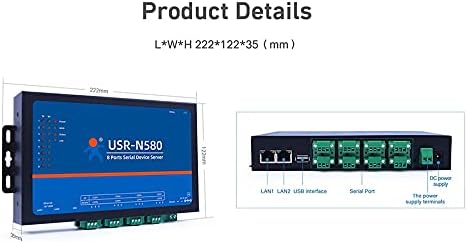 USR-N5808 8 PORTS RS485 CONVERSOR DE DEVISOS SERIAL DE DEVISOS Ethernet para RS485 Suporte Modbus rtU para Modbus TCP