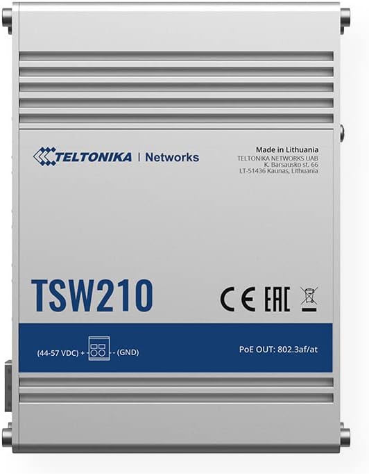 Teltonika TSW210000000 Switch industrial não gerenciado, alojamento de alumínio acidentado, portas de 2 x SFP para comunicação