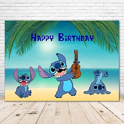 Feliz aniversário costura de ponto 7x5 Tropical Luau Background Cartoon Monster Stitch Background para chá de bebê Summer Summer Beach