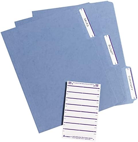 Avery Arquivo Pasta Rótulos em folhas de 4 x 6, casca fácil, branca/roxa, imprimir ou gravar, 2/3 x 3-7/16, 252 rótulos
