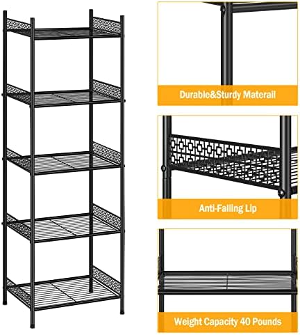 Unidade de prateleiras de arame HEOMU de 5 camadas, prateleiras de armazenamento de metal, rack de arame organizador de