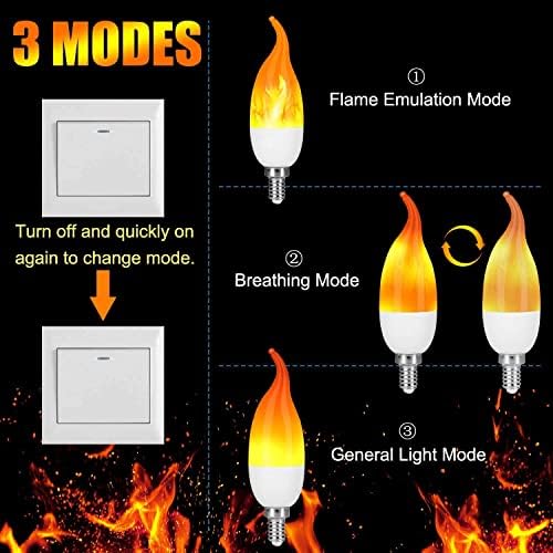 Venforze E12 Bulbos de chama, 3 Modo LED Candelabra Flame Bulbo de 1,2 watt Watt Wat