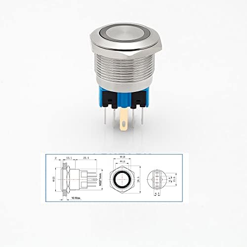 1pcs ip67 trava de 22 mm ou anel momentâneo led impermeável botão de push de metal com botão de metal iluminado iluminado