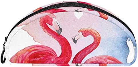Saco de maquiagem pequeno, organizador cosmético da bolsa com zíper para mulheres e meninas, casal de flamingo Valentine