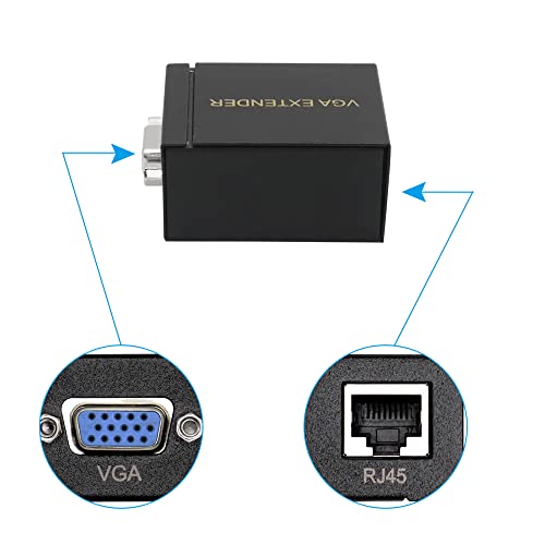 RIIEYOCA 2 PACK Adaptador VGA Extender, VGA a RJ45 sobre o sinal CAT5E/CAT6 Ethernet Converter VGA Signal, pode ser estendido