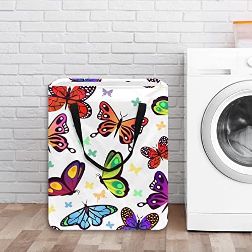 Butterflies Padrão cesto colorido de lavanderia dobrável, cestas de lavanderia à prova d'água de 60l de lavagem de roupas
