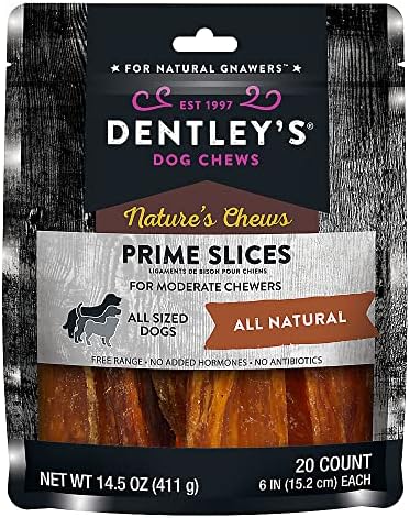 Chews da natureza de Dentley Prime Slices Dog Chew - 20 contagem - todas as mastigas naturais para mastigadores moderados adequados