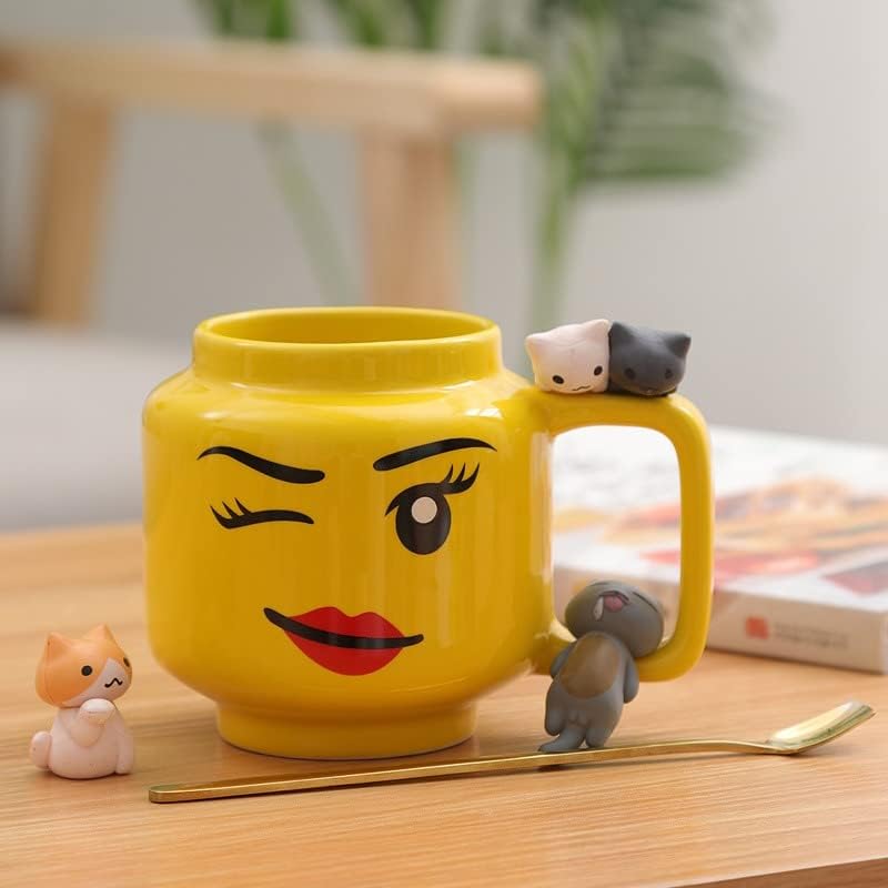 Smiley Face Head Chefe Cerâmica Cup de Caneca de Café para Escritório e Home Com Handles Desenho Vintage Amarelo