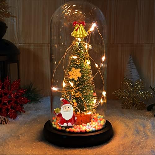 Turnmeon Led Christmas Tree in Glass Dome com Papai Noel, Decorações de árvore de Natal de Brógades de Brânsção de Inventa para Casa