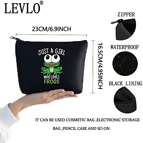 Levlo Funny Frog Cosmético Bolsa Bag Animar Gift Just uma garota que adora sapos maquiagem zíper -bolsa bolsa sapos do presente