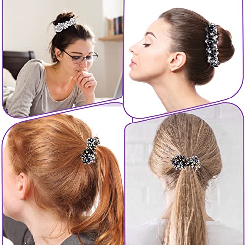 LUSOFIE 3pcs Retro de cabelos de strô amarra o cabelo de cabelo laços de cabelo elástico Scrunchies Pearl Bels Belra