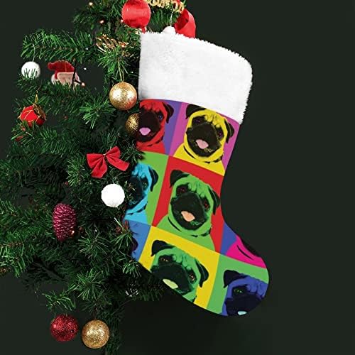 Pug Pop Art Squares Repetindo meias de Natal Tree Lareira pendurada de árvore com decoração de punho de pelúcia para festa