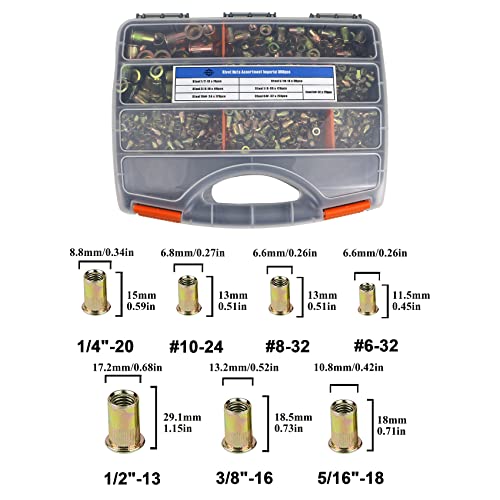 860 PCS SAE RIVET NUTS Conjunto, 6-32, 8-32, 10-24, 1/4 -20, 5/16 -18, 3/8 -16, 1/2 -13, Kit de porca de rebite