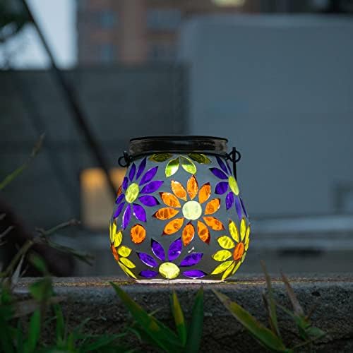 Afirst Mosaic Solar Lanterns Outdoor - Vidro para pendurar luzes solares Hollow Out impermeável luminária de mesa ao
