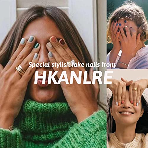 Hkanlre French Press On Nails Square Nails Fake Capa completa Médio Bling False unhas para mulheres e meninas 24pcs