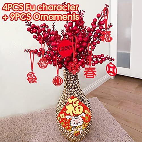 2023 Decorações do ano novo chinês, 47pcs Decorações de festivais de primavera chinesa Conjunto de dísticos Red Cutts