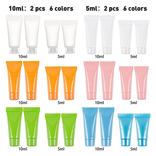 BENECREAT 24PCS 5ML/10ML TUBOS DE PLÁSTICO DE 6 CORES TUMPOS DE VIAGEM TAMANHO DE MAIXA GRANHEFAS COM FUNHO DE 4PCS E SERINGA