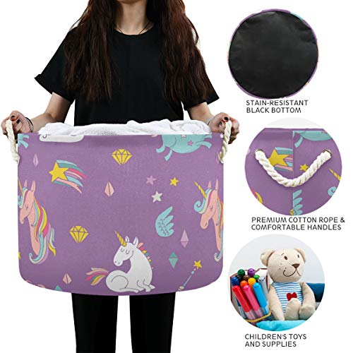 Cute Rainbow Unicorn Toy Toy Torth Round Canvas Organizador Bin Storage Bin impermeável para crianças Rapaz