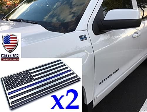 Muzzys-Set of Two-Aluminum Blue Line American Flag Decal Decal