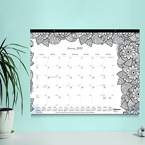 Blueline 2023 Doodleplan Monthly Coloring Desk Pad Calendário, 12 meses, janeiro a dezembro, 22 x 17, Botanica Designs, preto/branco