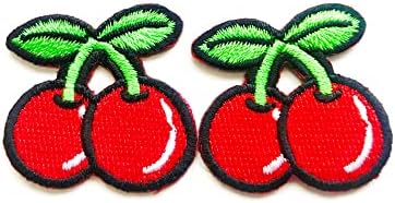 PL Conjunto de 2 minúsculo. Mini cereja vermelha cereja frutas de desenho animado de desenho animado costurar ferro