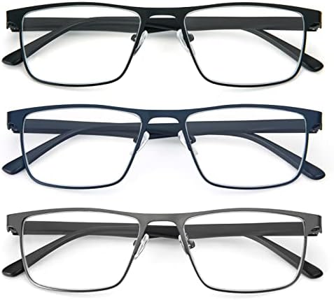 MMOWW 3 Pacote de óculos de leitura da estrutura de metal para homens leitores de computador de bloqueio de luz azul com óculos leves