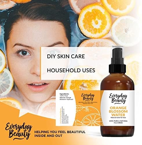 Toner facial de água de flor de laranjeira - toda a névoa de spray hidratante natural para o rosto e o cabelo - todos hidrosol
