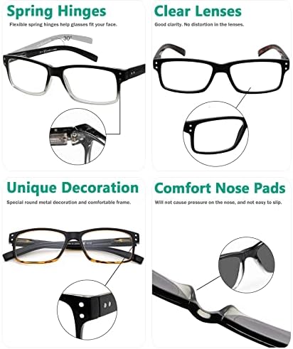 Os óculos de leitura do pacote de 5 pacote para homens incluem óculos de sol do leitor, dobradiças de primavera, óculos