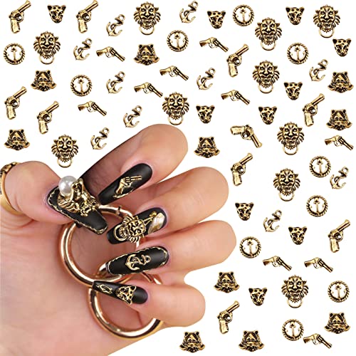 Niceneeded 70pcs Vintage Metal Unh Nail Freme, 3D Punk Nail Art Decorações, Ancoradouro de Leão da Lion Lion Retro Acessórios