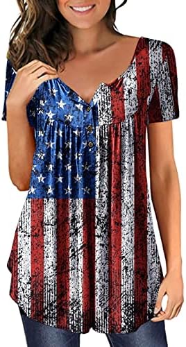 4 de julho Tunic Tops for Women USA Flag Bandy Hiding Tshirts Shirts Summer Casual Sleeve Button Up Up Blushs