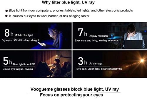 Vooglam elegante e elegante moldura azul óculos de luz azul para mulheres para mulheres bloqueia UV Anti -Eyestrain Eyewear Tallulah