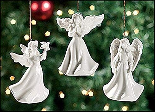 Marcas cristãs Conjunto de 3 ornamentos de anjo de cerâmica variados para uso com luzes das árvores