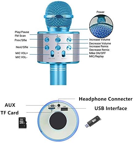 Microfone de karaokê Bluetooth sem fio, 3 em 1 portátil Máquina de alto -falante portátil de karaokê de karaokê, máquina de karaokê