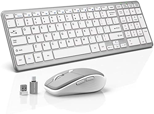 O teclado sem fio e um mouse combinando, 2,4 GHz de tamanho completo e silencioso combo de teclado sem fio com 19 teclas de atalho