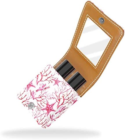 Caixa de batom de maquiagem portátil para viajar, lindas estrelas rosa e caixa de armazenamento de lipstick de coral com espelho