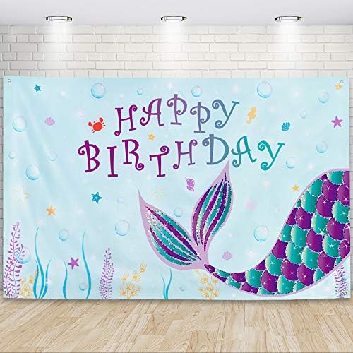 Wernnsai Pool sereia suprimentos de festa temática - 73 ”x 43” Feliz aniversário foto cenário para decoração de festa