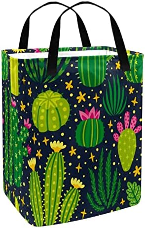 Cartoon Cactus Flor Padrão de flor Prinha Lavanderia dobrável cesto de roupa, cestas de roupa à prova d'água 60l Armazenamento