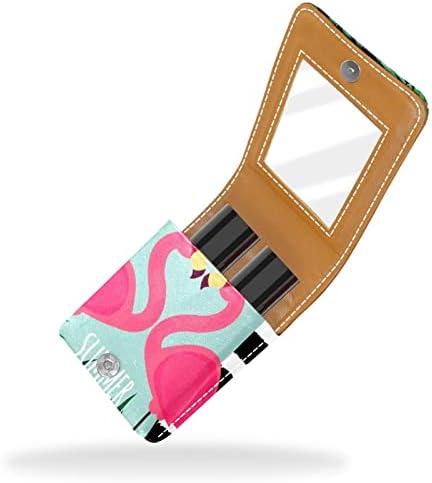 Mini estojo de batom com espelho para bolsa, fofa organização de suporte de caixa portátil de flamingo rosa