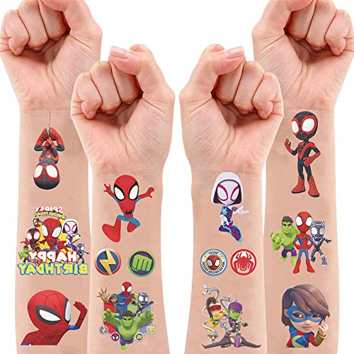 190 PCs Tattoos-de-aranha-aranha para crianças 8 lençóis de festas de festa de aniversário Favorias de decorações fofas de tatuagens