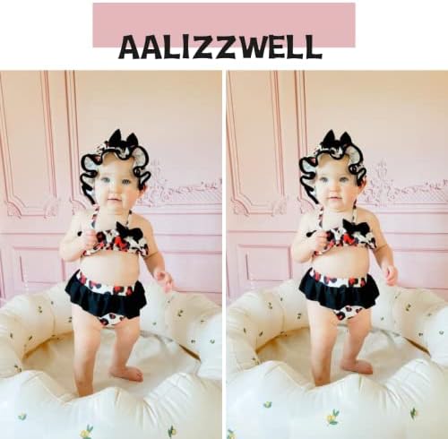 Aalizzwell Toddler Fabr garotas de 3 peças Bikini Set Bathing Suit com chapéu