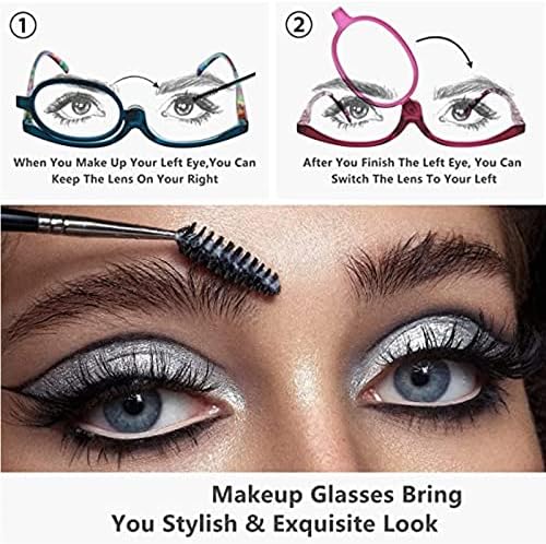Owlmtyhu Eye Makeup Reading Glasses for Women Glip Flip Down Cosmetic Readers Single Lens, 3x ampliação