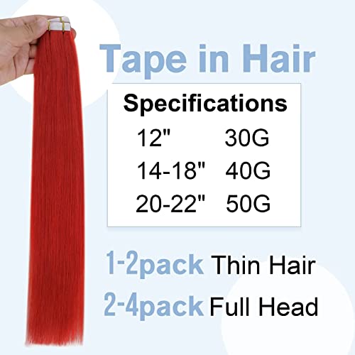 【Salvar mais】 Easyouth Two Pack Tap End Hair Extensions Real Human Hair 1 & Red 12inch