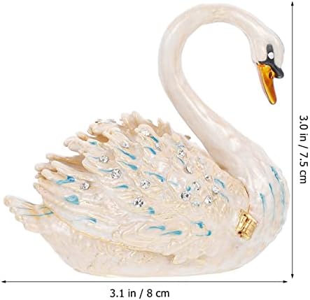 Nolitoy Diamond Swan Trinket Caixa, caixa de jóias de jóias pintadas à mão Mini anel de breol de anel de jóias Organizador